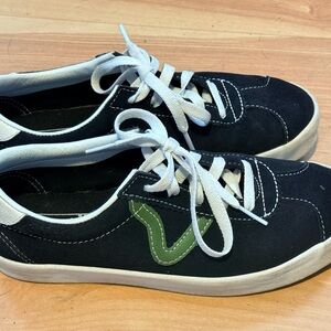 Vans Off the Wall Black and White Sneakers with Green Accent